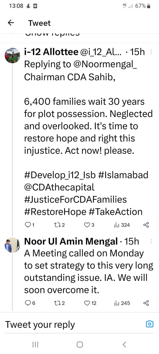 ar_pices84's tweet photo. @Noormengal_ سر 9 جون 2023کو ایک ٹویٹ کے جواب میں آپ نے کہا تھا کہ سوموار والے دن میٹنگ کال کی ہے سیکٹر آئی بارہ کے مسئلے کو حل کرنے کیلئے۔برائے مہربانی آئی بارہ کے الاٹیز کو بھی اس میٹنگ کا احوال بتا دیں کیونکہ ایک ماہ سے زائد ہو گیا ہے آپ کی طرف سے اس مسئلے پر کوئی پیش رفت نہیں دیکھی۔شکریہ https://t.co/b2yiO50Jsl
