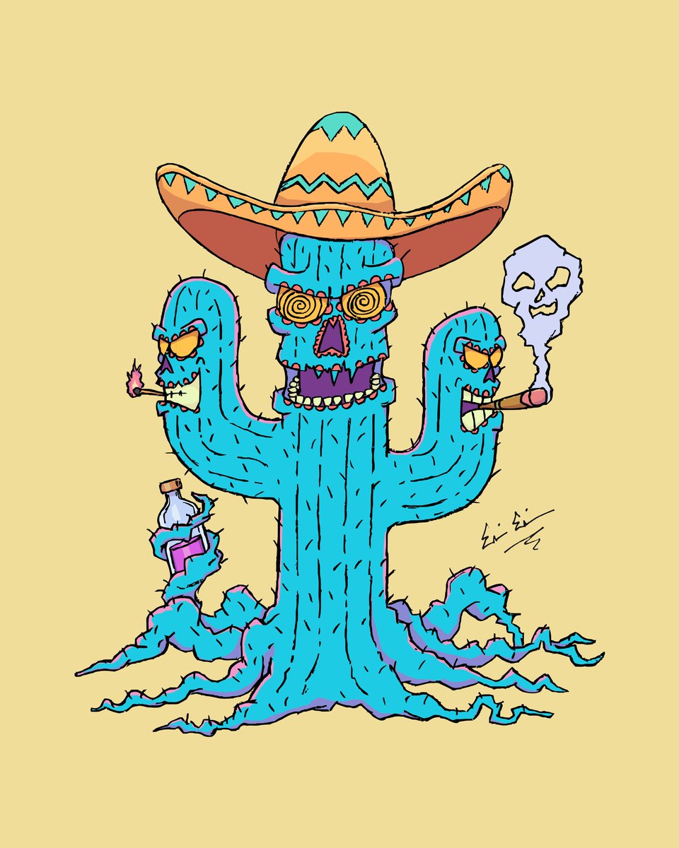 chainsawpolterg's tweet photo. Finalized work: "Party with a cactai" #chainsawpoltergeist #art #artwork #80s #retro #drawings #drawings #digitalart #pendrawing https://t.co/4iehOvtKeH