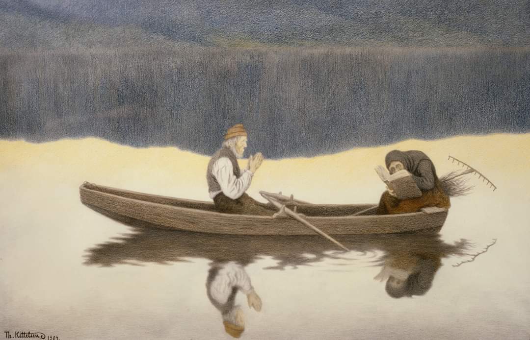 Across sea and land (1904), by Norwegian artist Theodor Kittelsen. Collection of <a href="/Blaafarveverket/">Blaafarveværket</a>, The Th. Kittelsen Museum at The Cobalt Mines #Norway #art 🎨 <a href="/ArtistKittelsen/">Theodor Kittelsen</a>