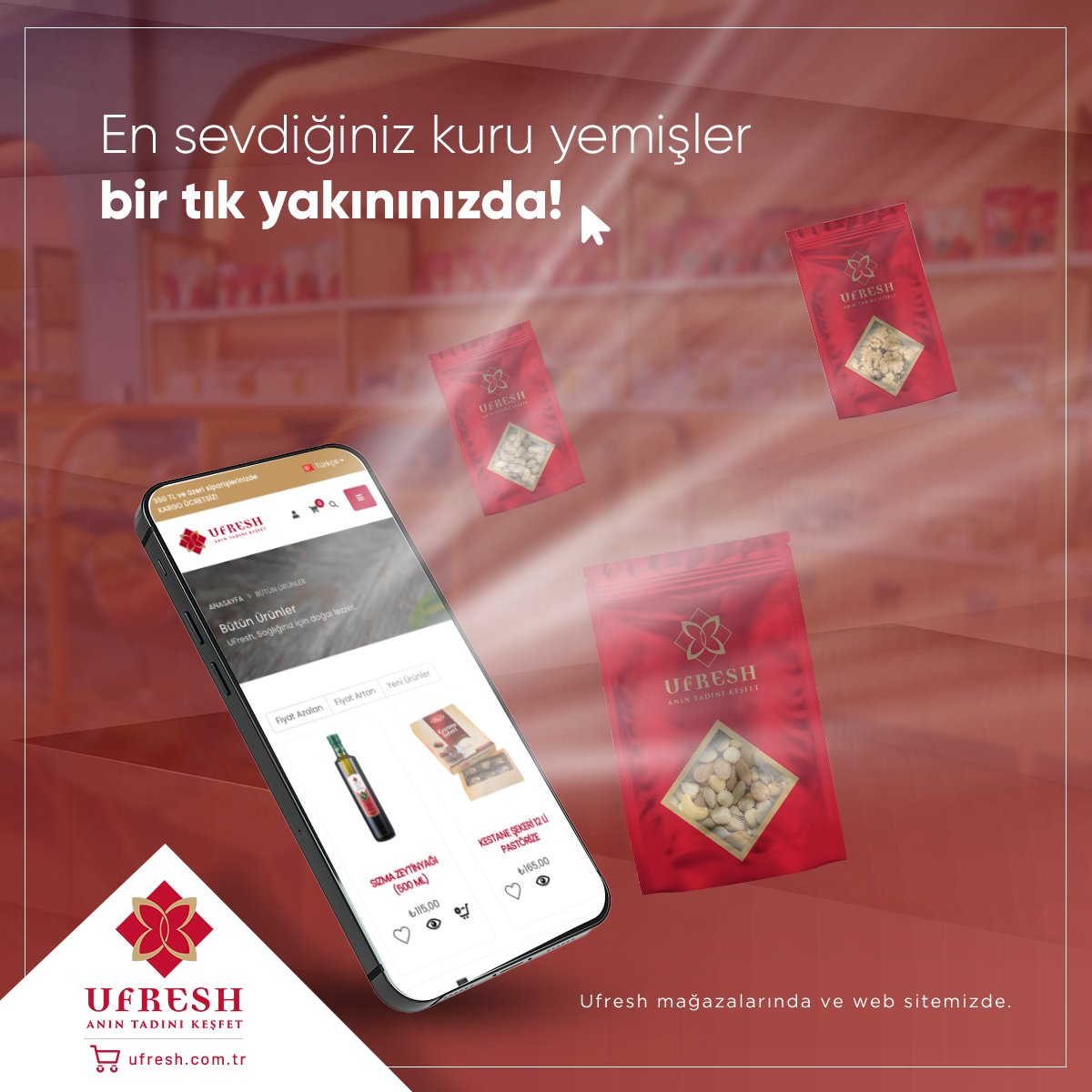 Günün her anında sizi mutlu edecek kuru yemişler bir tık yakınınızda! En sevdiğiniz kuru yemişleri Ufresh’ten sipariş edin, lezzeti ve doğallığı kapınıza kadar ulaştıralım. 🌪️

#ufresh #kuruyemiş #çerez #alışveriş #mağaza #izmir #aydın #nazilli #kuşadası #onlinealışveriş