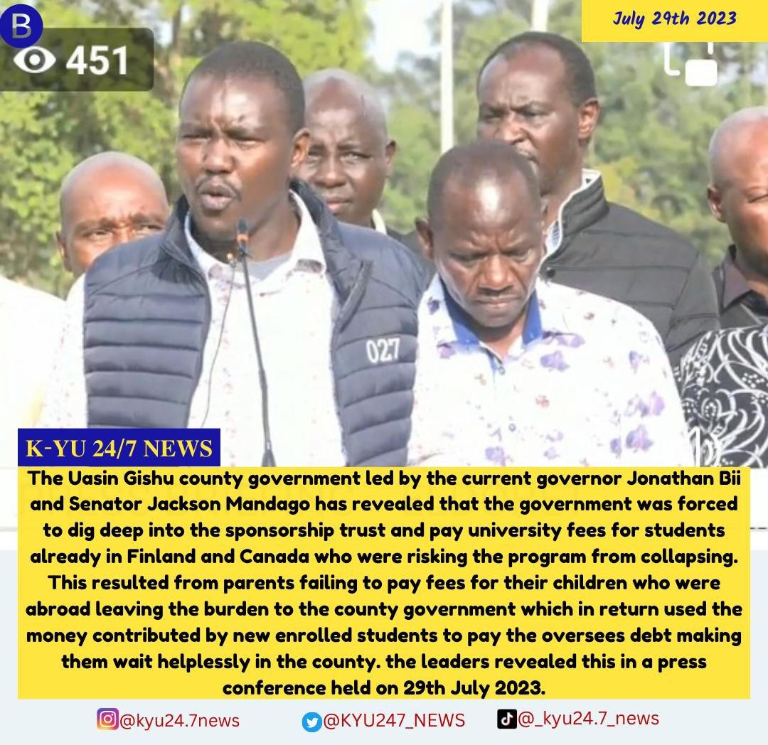 KYU247_NEWS's tweet photo. Uasin Gishu county government reveal that they were forced to use trust funds to pay the debts of students already abroad which which was a threat to the continuation of the program #samido https://t.co/01QZxyphVt