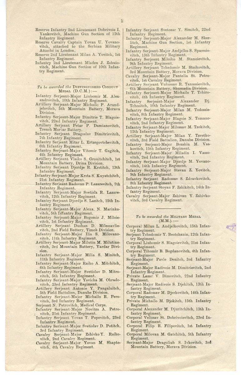 IA_Beograda's tweet photo. A list of the Serbian soldiers decorated by British orders: Orders of the Bath, Ordewr of St Michael and St George, Distinguished Service Order, Military Cross, Distinguished Conduct Medal and MIlitary Medal. First on the list is Field Marshal Stepan Stepanovich. @ukinserbia https://t.co/AgxvlH3wF9