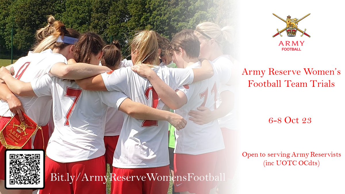 Army Reserve Women's Football (@arwomenfootball) on Twitter photo ❗️Army Reserve Women's Football Team Trials❗️
It's great to see new names registering their interest for the 2023 <a href="/ARWomenFootball/">Army Reserve Women's Football</a> Trials!
Are you interested or know someone who is? Register your interest for the 2023 season ➡️ bit.ly/ArmyReserveWom…
#SportInTheArmyReserve ❗️Army Reserve Women's Football Team Trials❗️
It's great to see new names registering their interest for the 2023 <a href="/ARWomenFootball/">Army Reserve Women's Football</a> Trials!
Are you interested or know someone who is? Register your interest for the 2023 season ➡️ bit.ly/ArmyReserveWom…
#SportInTheArmyReserve