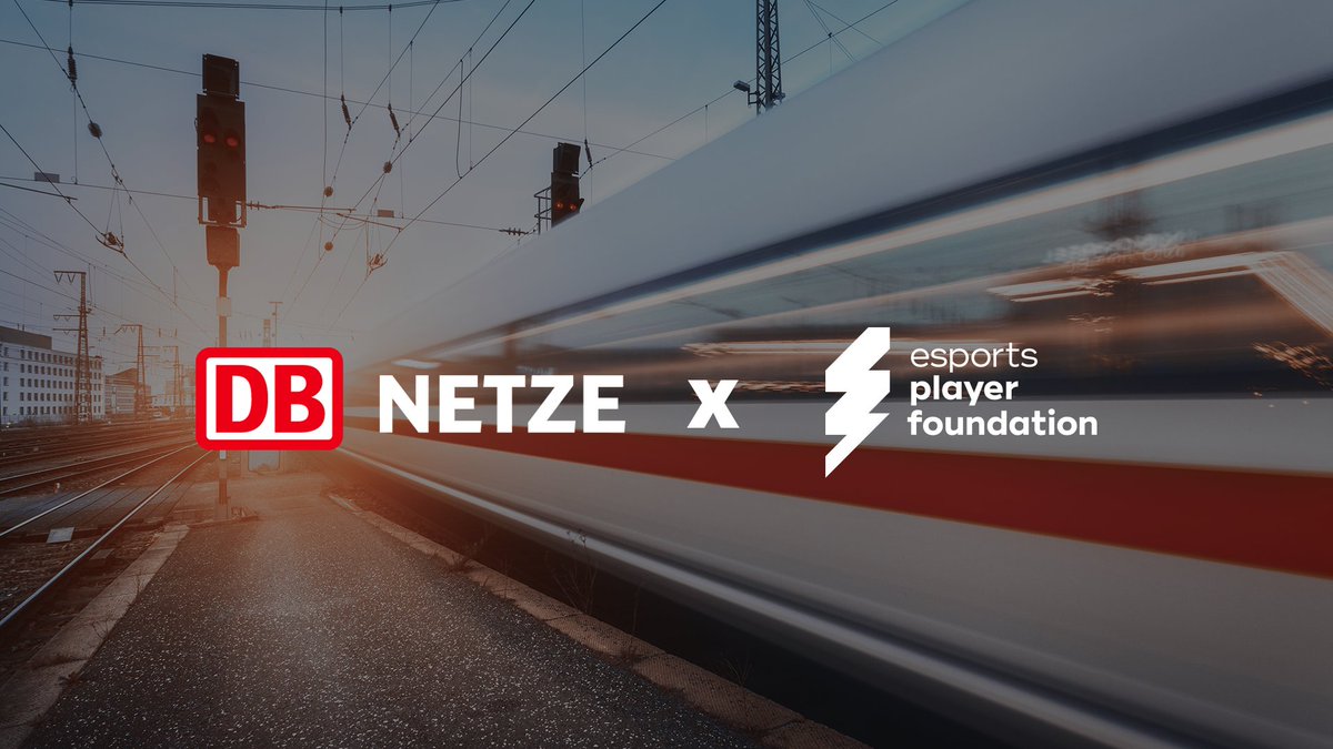 DB Netze x esports player foundation mit einem ICE Zug im Hintergrund