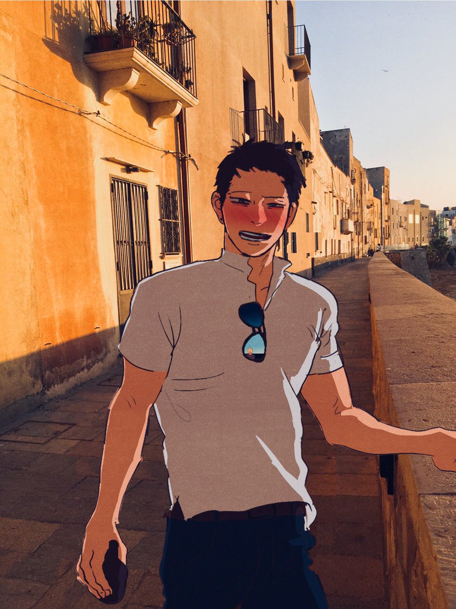 「サントリーニ島じゃないけど、シチリアでバカンスする二人はいます」|sim👓👑のイラスト