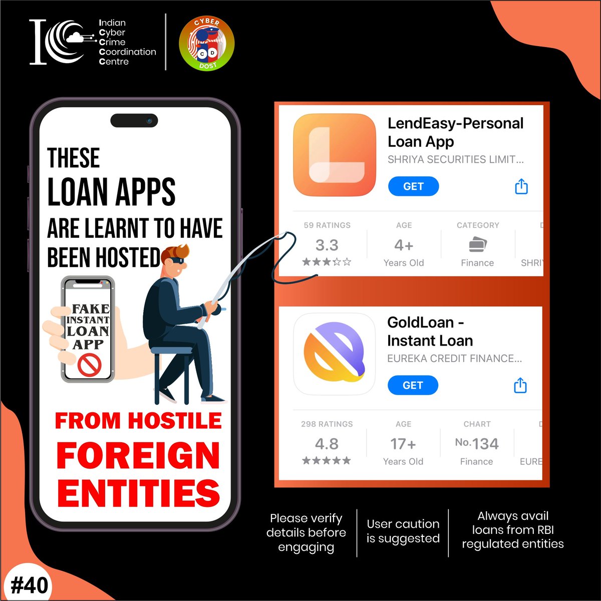 Cyberdost's tweet photo. Verify details of apps before engaging. These apps are learnt to have been hosted from hostile foreign entities. If you are a victim of cybercrime #Dial1930 &amp; file a complaint on https://t.co/cr6WZMOi4c
#CyberDostFactCheck
#InstantLoanApps
#LendingApps
#MobileApp
@RBI @Apple @ANI https://t.co/jWtKpg98oL
