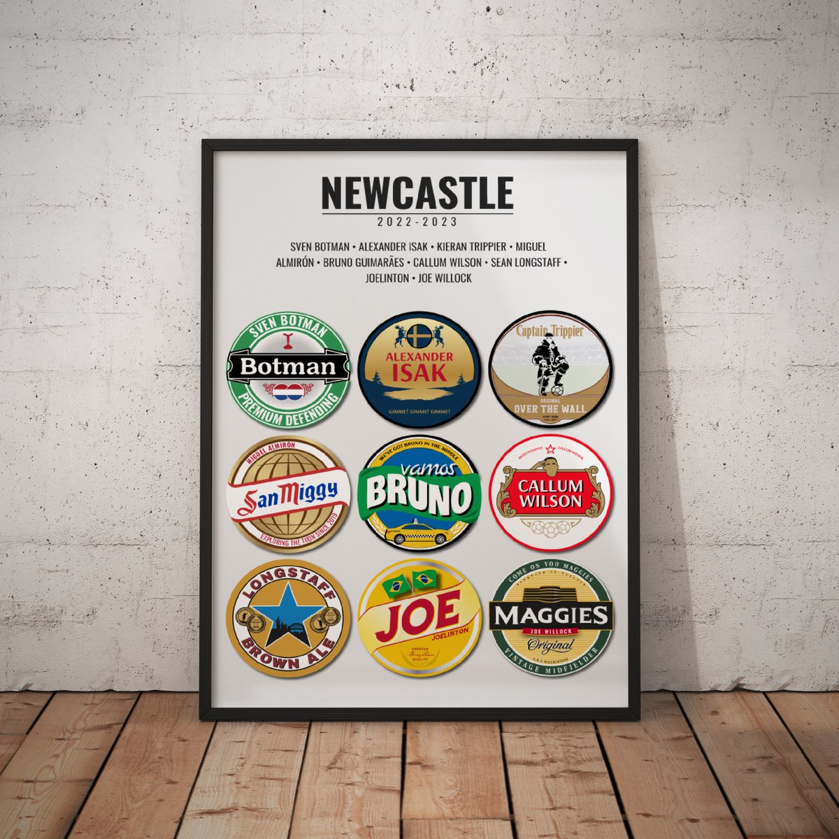 Both of our Newcastle Beer Mat design sets can also be purchased as a print! Either framed or unframed and always with free UK delivery #NUFC 🍻