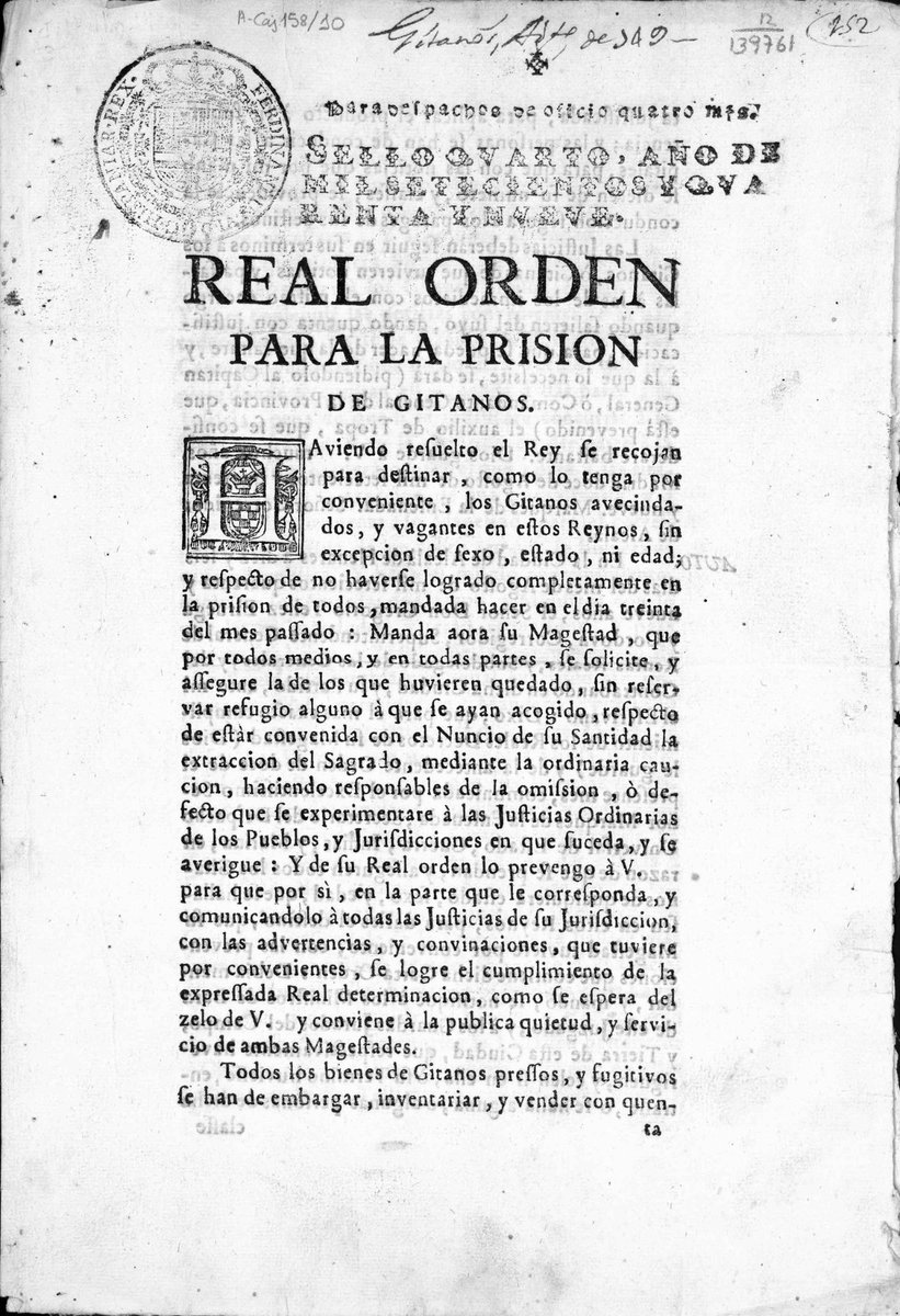Hoy se conmemora la Gran Redada de 1749, proyecto de exterminio contra el pueblo gitano impulsado por el ilustrado marqués de la Ensenada 

Que no se olvide

dialnet.unirioja.es/servlet/articu…