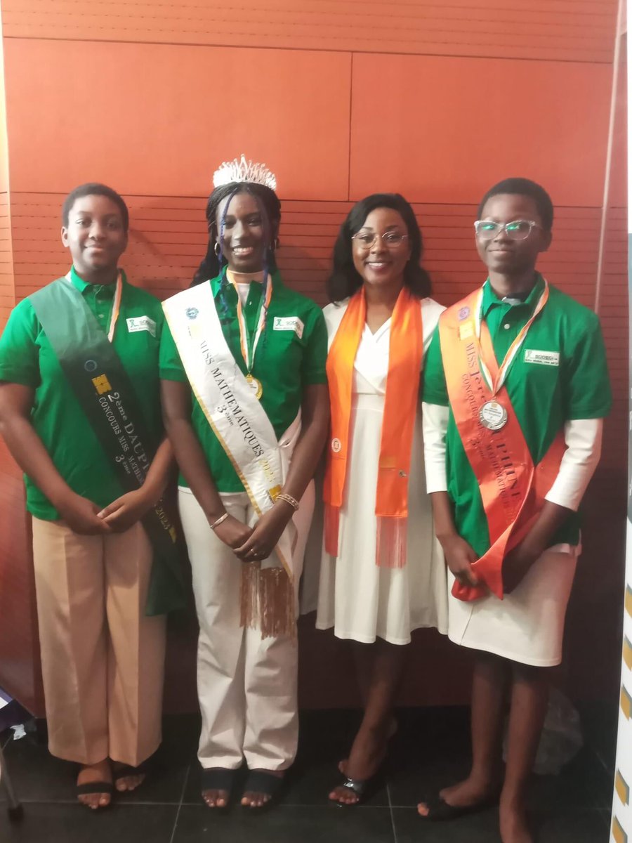 ONGFESAF's tweet photo. La Miss Mathématiques 2023 est désormais connue. 

Il s’agit de Krah N’Dri Ange Victoria de l’EMPT de Bingerville.
Elle remporte une bourse d’étude d’une valeur de 30 millions de FCFA de Fatim Cissé, DG de IHS TOWERS Côte d’Ivoire. 

Bravo aux à toutes les candidates ! 👏🏾🏆 https://t.co/0YJablUv7W