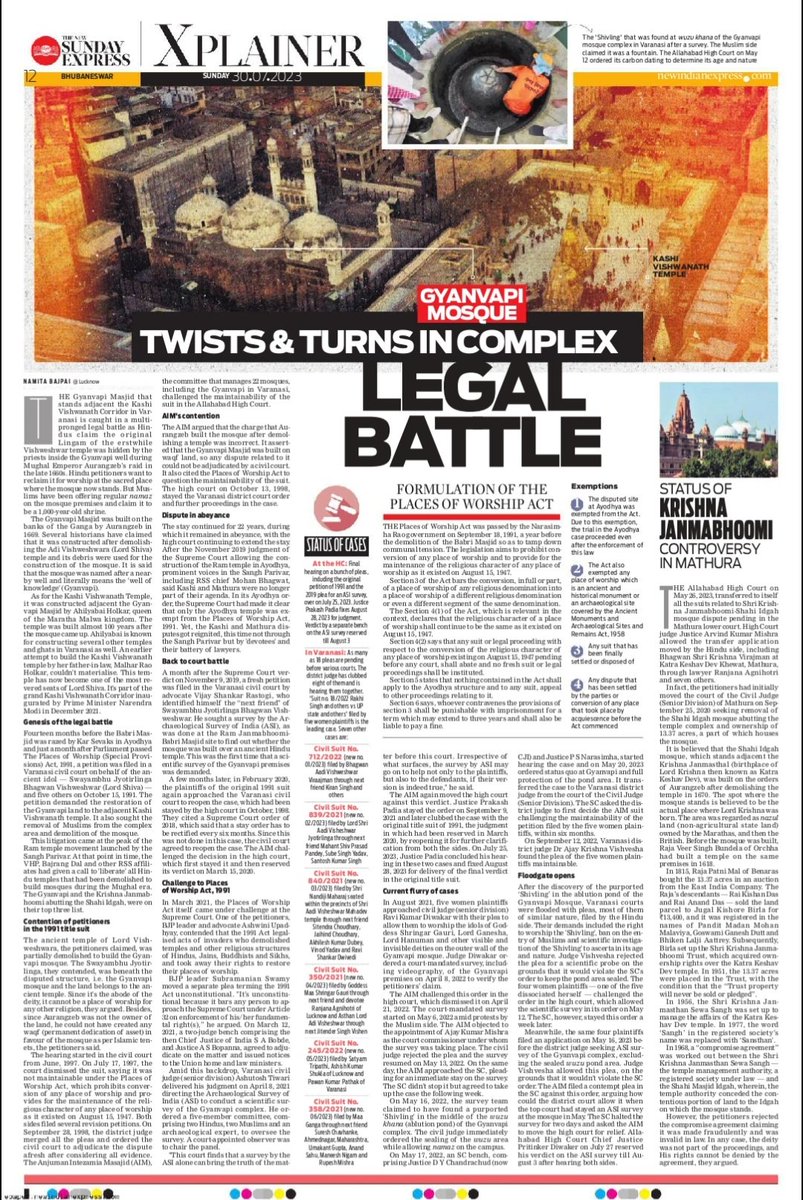 PatiAnitesh's tweet photo. All about #Gyanvapi case and it will be the big legal battle.
Thanks @NewIndianXpress for giving a elaborate view regarding a critical matter.
#NIE
#placesofworshipact1991 
#SupremeCourtofIndia 
#RSS #ViswaHinduParishad #Hindu #visweswaratemple
#sivaling . https://t.co/M2cMnoiRIq