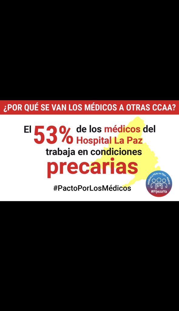 <a href="/SaludMadrid/">Salud Madrid</a> Los hospitales madrileños son pioneros europeos en investigación de enf raras, a pesar de que la mayoría de sus especialistas tienen AÑOS con contratos temporales. En La Paz son el 53% Sra. Consejera <a href="/SaludMadrid/">Salud Madrid</a> ¿es normal que no cuenten siquiera con un contrato fijo? #FijezaYa