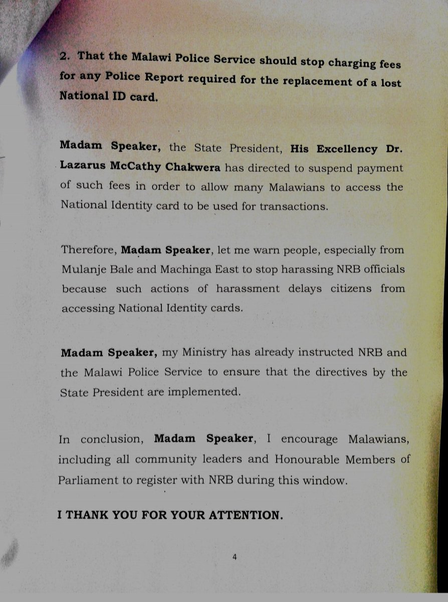 MalawiGovt's tweet photo. Ministerial Statement on Suspension of Expiry Date on National Identity Card in Malawi https://t.co/hVhYRJqncf