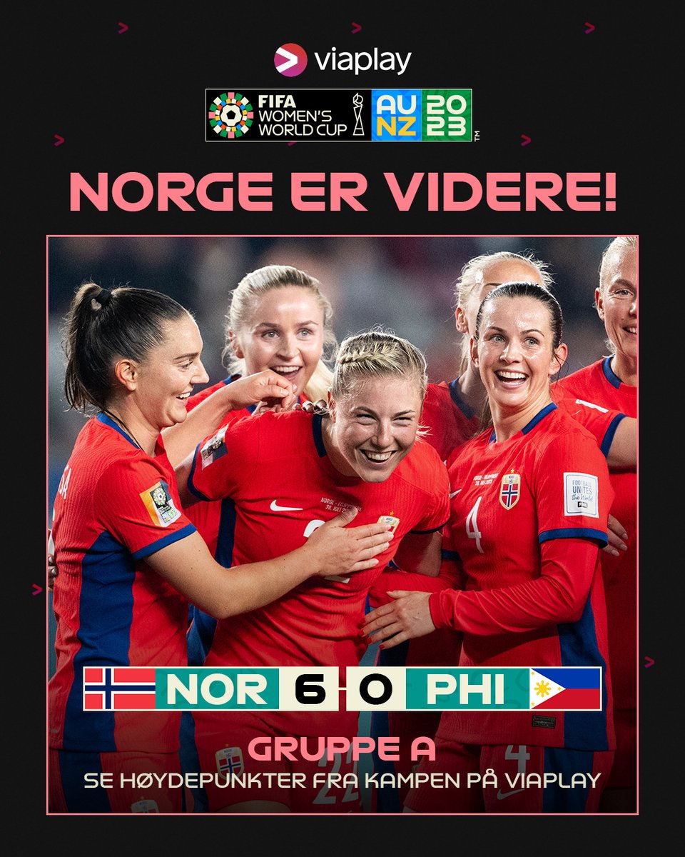 ViaplayFotball's tweet photo. Norge KNUSER Filippinene, og er klare for åttendedelsfinale i VM! 🇳🇴👏
  
FOR en måte å slå tilbake på, og FOR en prestasjon!🌟 https://t.co/KRdvuWDXCm