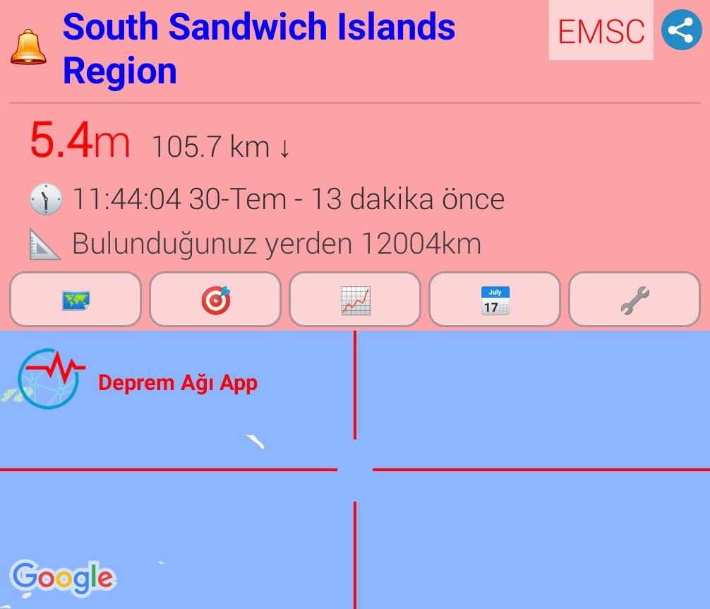 #deprem M5.4,  Güney Sandviç adası bölgesi.Deprem EMSC kaynaklı sismograf tarafından depremin gerçek zamanından 13 dakika sonra tespit edilmiştir.
Yerel  🕗:11:44:04