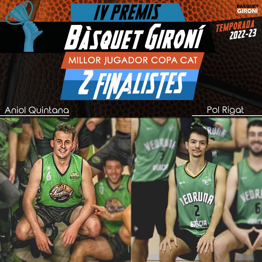 🏆 Els 2 FINALISTES a MILLOR JUGADOR GIRONÍ DE COPA CATALUNYA 2022/23 són:
🏀 Aniol Quintana per la seva temporada al <a href="/BescanoCB/">Club Bàsquet Bescanó</a>.
🏀 Pol Rigat pel seu any a <a href="/VGBasquet/">VedrunaGràciaBàsquet</a>.
 📲 Teniu 24h per votar a Instagram Stories i Twitter! 👇