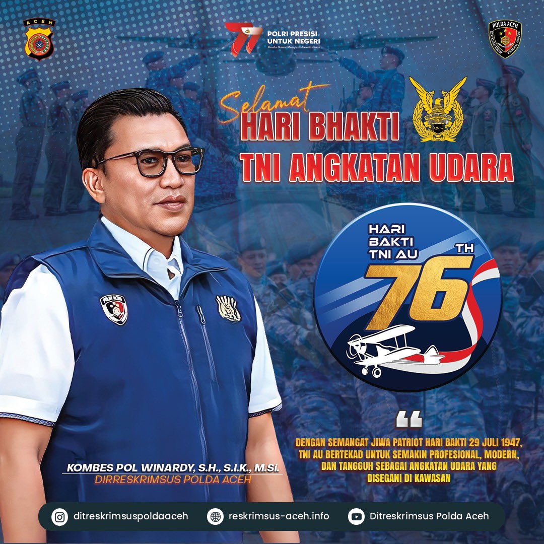 winardy98's tweet photo. Selamat Hari Bhakti TNI AU ke 76
Semoga semakin profesional, modern, dan tangguh sehingga disegani di kawasan.

#winardy98 #poldaaceh #polripresisi #acehlonsayang https://t.co/lbEjdyRiDp
