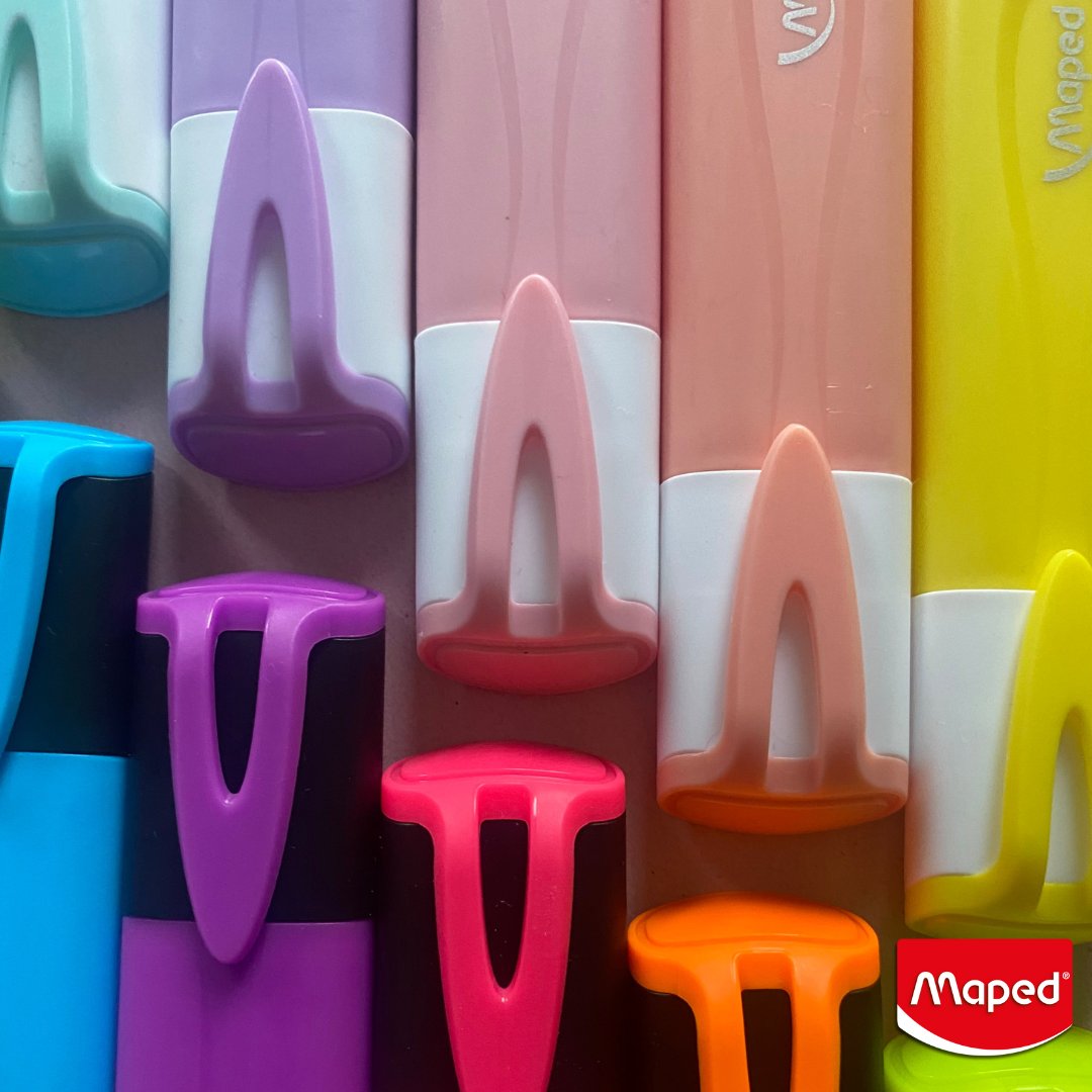 Addicted to highlighters? 💜💛🧡
Our 12 pack set covers all tastes from sweet pastels to bold neons. #Maped
#highlighters #pastelhighlighters #stationary #stationarylover stationaryaddict