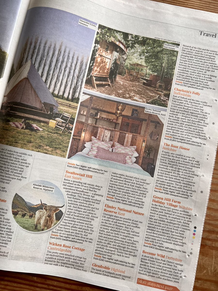 Plankbridge's tweet photo. When you open Saturday’s The Times and a few of the Wild(ish) places to stay that are featured are made by Plankbridge, including @ElmleyNNR and @Swallowtailhill It’s very pleasing. https://t.co/oju2ShvVdh