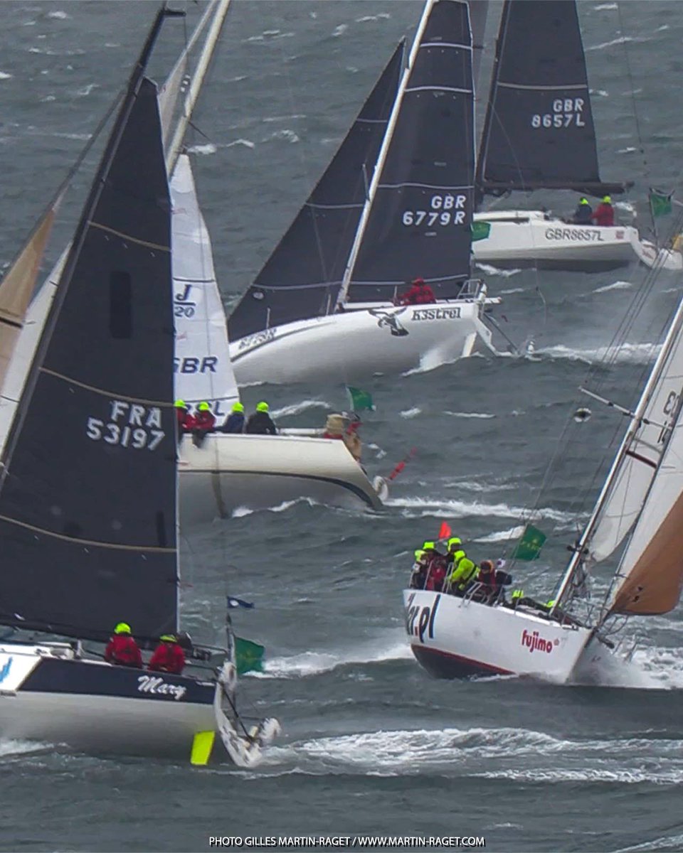 Close racing in strong breeze at the Rolex Fastnet Race start #sailing #yachting #boat #yacht #sailboat #solent #theneedles #storm #windy #rorc #rolexfastnetrace #rorcracing