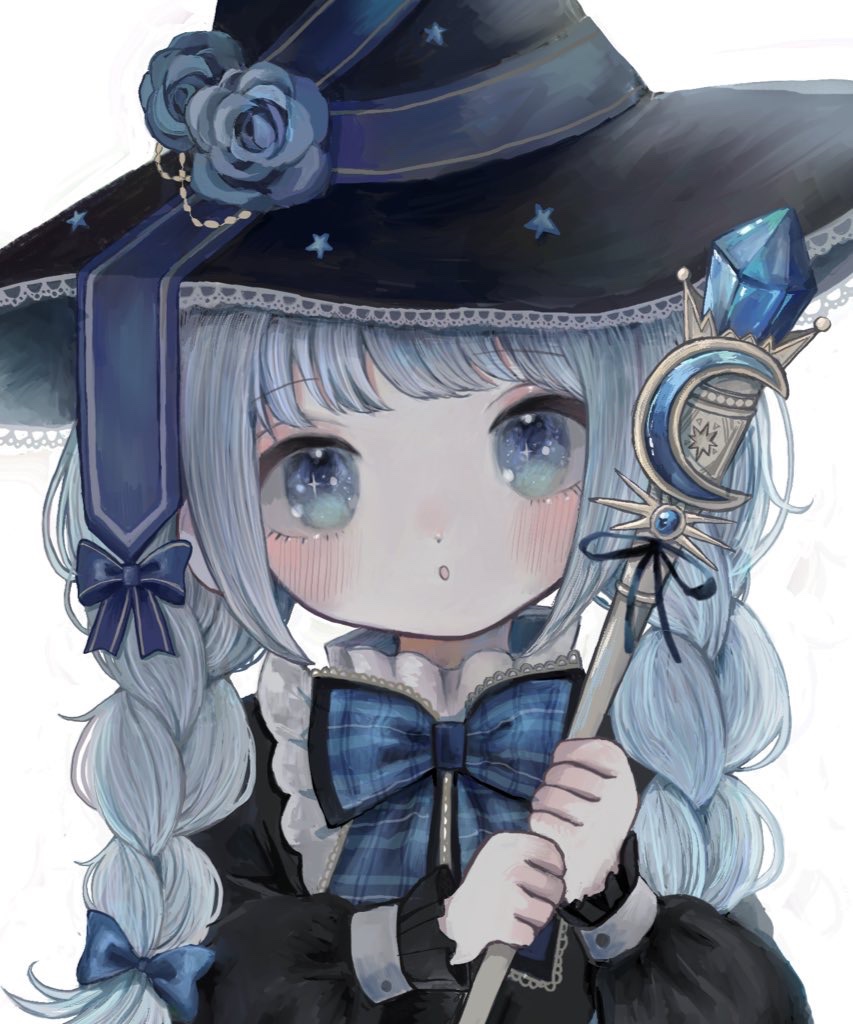 1girl solo hat witch hat braid bow twin braids  illustration images