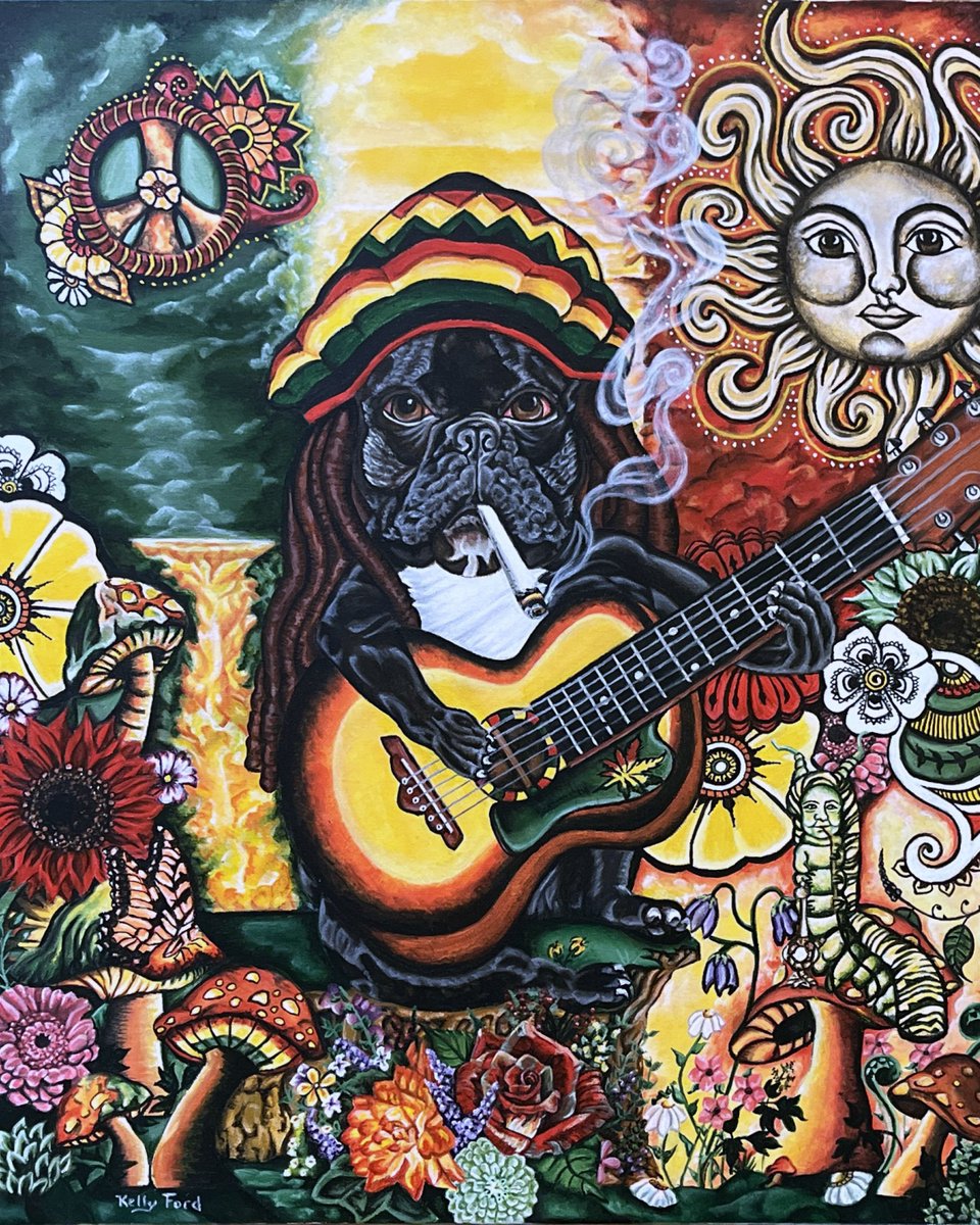 Marley and the Magic Mushrooms by Kelly Ford. Art prints available at KellysArtWorkDesigns.etsy.com
