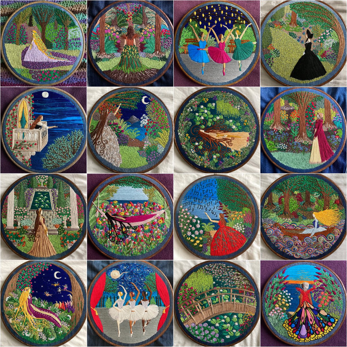 Gtilleymatthews's tweet image. Happy #worldembroideryday 🎉 Embroidery is my art and my happy place. I have a love of colourful threads and I stitch imaginary pieces onto upcycled denim inspired by nature, literature and the arts. Here’s just a few of them… 🤗🧵🪡🌿🌺🩰 #stitchedart #thesewingsongbird