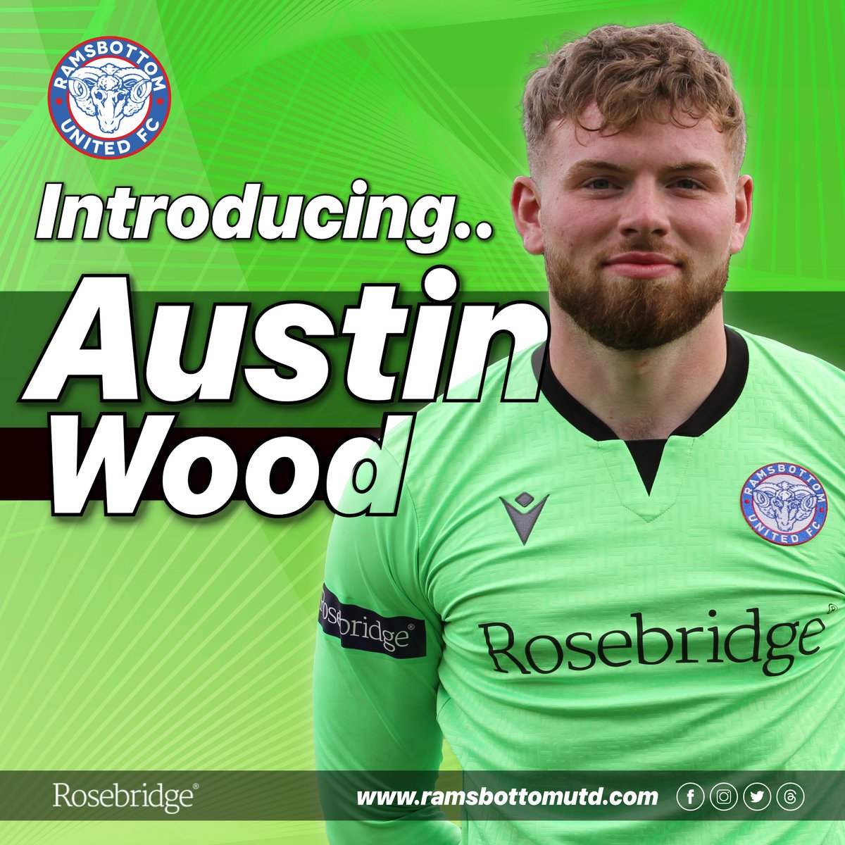 There's a few more new faces we're excited to announce over the coming days, starting with goalkeeper Austin Wood.

Originally from Leicester, Austin came up through the academy at Lincoln City &amp; played for clubs such as Coalville Town and Kirby Muxloe.

Welcome to Rammy, Austin!