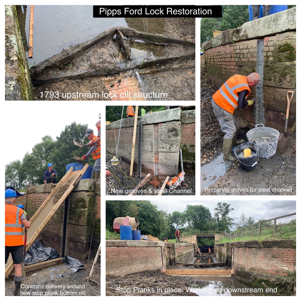 GippingTrust's tweet photo. River Gipping Trust volunteers have been busy restoring the 230 year old lock at Pipps Ford, one of John Rennie’s oldest engineered locks remaining. It entailed installing temporary dams in front of and behind the lock chamber to enable the water inside the lock to be pumped out https://t.co/QL9QcaQufI
