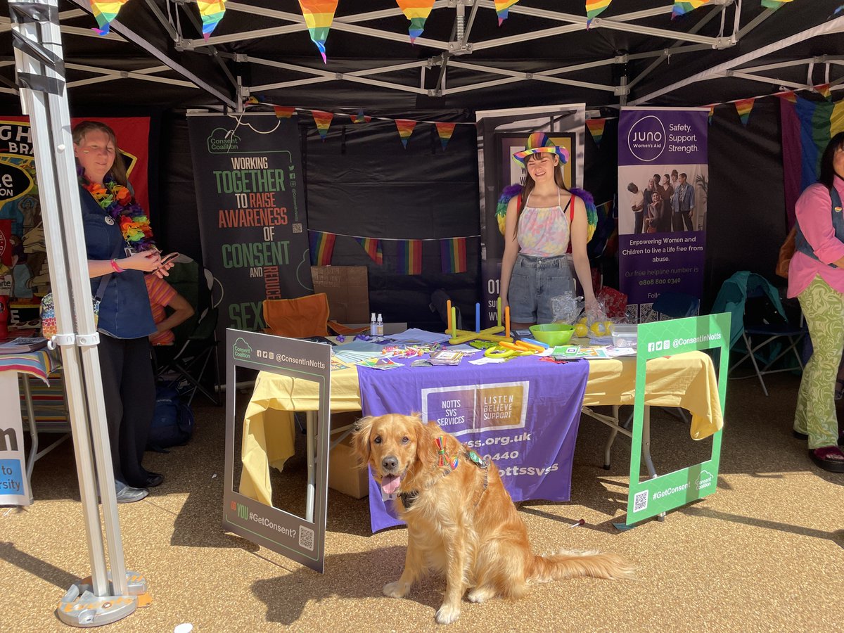 meloumik's tweet photo. ๐Blues first #nottspride and he loved supporting @ConsentInNotts and @NottsSVSS ๐พ It was wonderful that so many people asked if they could give him a stroke first, sharing the #GetConsent message everywhere ๐ https://t.co/EGlYAdVWPK
