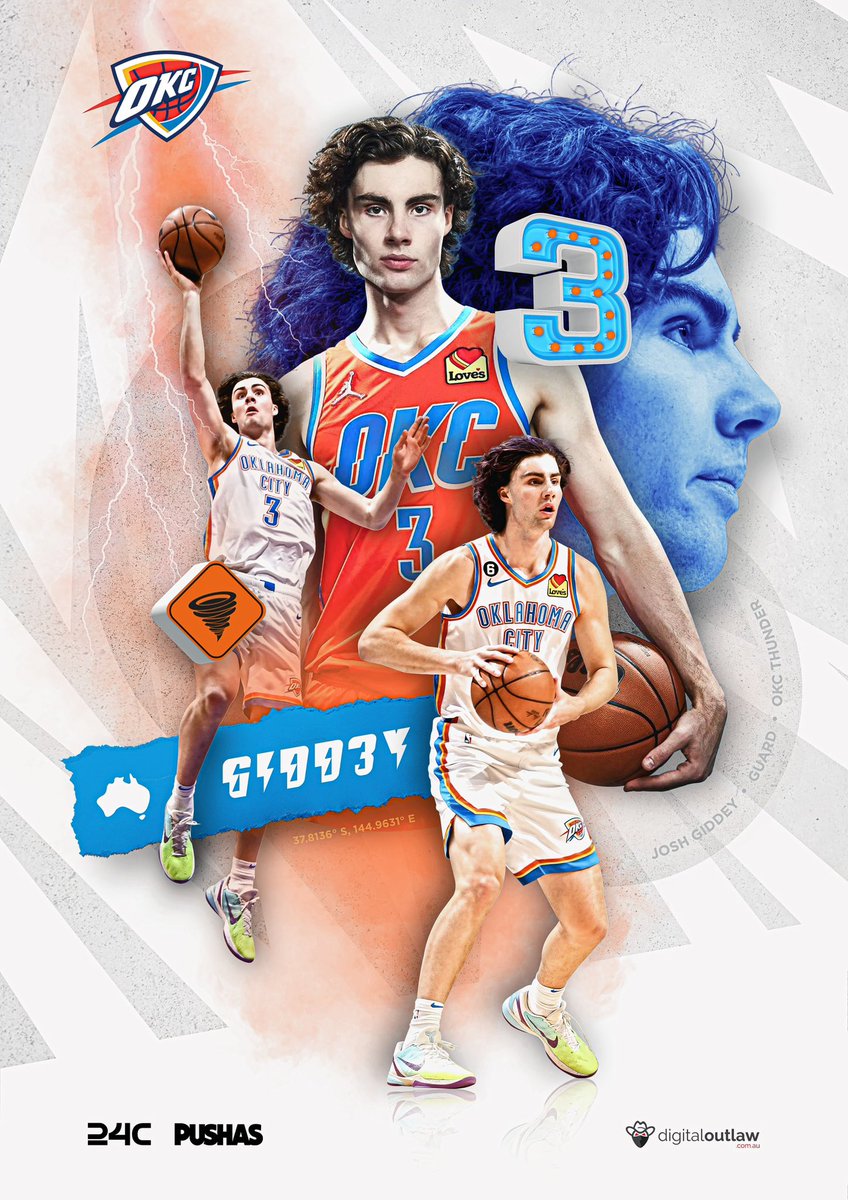 DigiOutlaw's tweet photo. Didn’t manage to get to the @joshgiddey  talk in Melbourne last night, but still designed a poster I hope to get signed one day! Looking forward to seeing how number 3 will go in year 3 with that roster! @24calibre1  @PUSHASOfficial @okcthunder https://t.co/YUZ9BvdNWS