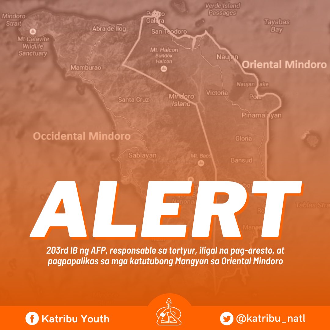 katribu_natl's tweet photo. 203RD IB, NANGTORTYUR NG MGA KATUTUBONG MANGYAN

Ika-13 ng Hulyo nang sapitin ni Pedro Ambad, isang Hanunuo-Mangyan, ang pandurukot, panonortyur &amp; iligal na pag-aresto ng 4th IBPA sa Sitio Kilapnit, Brgy. Panaytayan, Mansalay, Oriental Mindoro.

#StopTheAttacks
#EndMilitarization https://t.co/QiuBAqnCIJ