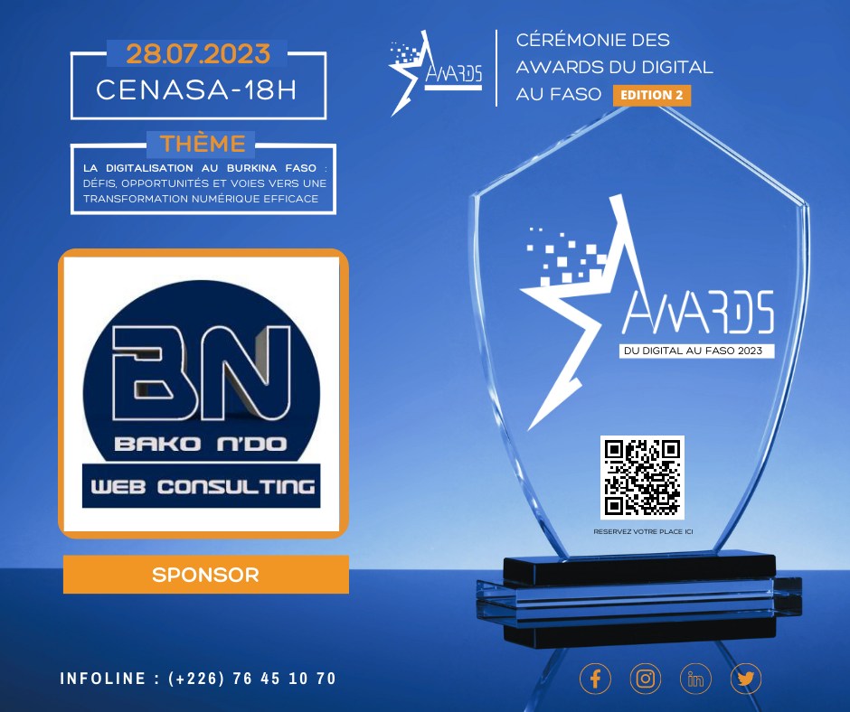 BNWebConsulting's tweet photo. Nous étions présent  au Awards du Digital au Faso le vendredi 28 juillet au Cenasa.
Cette  année nous avons décidé de soutenir cet évènement.
#awards #digital #Faso #2023 #BNWC #cenasa #recompense #entreprise #innovante #communicationdigitale https://t.co/TsBG70aVoj