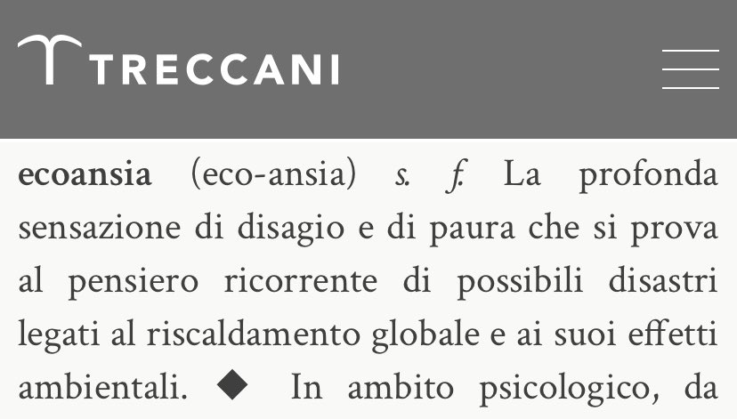 tuitterblu's tweet photo. #ecoansia Parola entrata in @Treccani già nel 2022 ma in questi giorni in tendenza su #Tuitter dopo l’intervento di una ragazza al #Giffoni Film Festival che ha commosso il ministro dell’Ambiente. Siete preoccupatɜ per il #CambiamentoClimatico? https://t.co/GanYtZw4pi