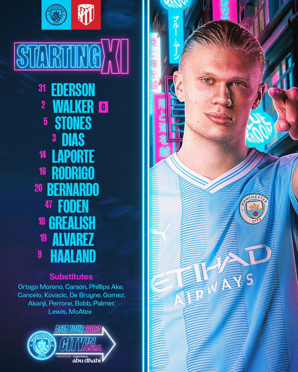 ManCity's tweet photo. TODAY'S TEAM! 🙌

XI | Ederson, Walker (C), Stones, Dias, Laporte, Rodrigo, Bernardo, Foden, Grealish, Alvarez, Haaland

SUBS | Ortega Moreno, Carson, Phillips, Ake, Cancelo, Kovacic, De Bruyne, Gomez, Akanji, Perrone, Bobb, Palmer, Lewis, McAtee

#ManCity https://t.co/A47tYzcoxk