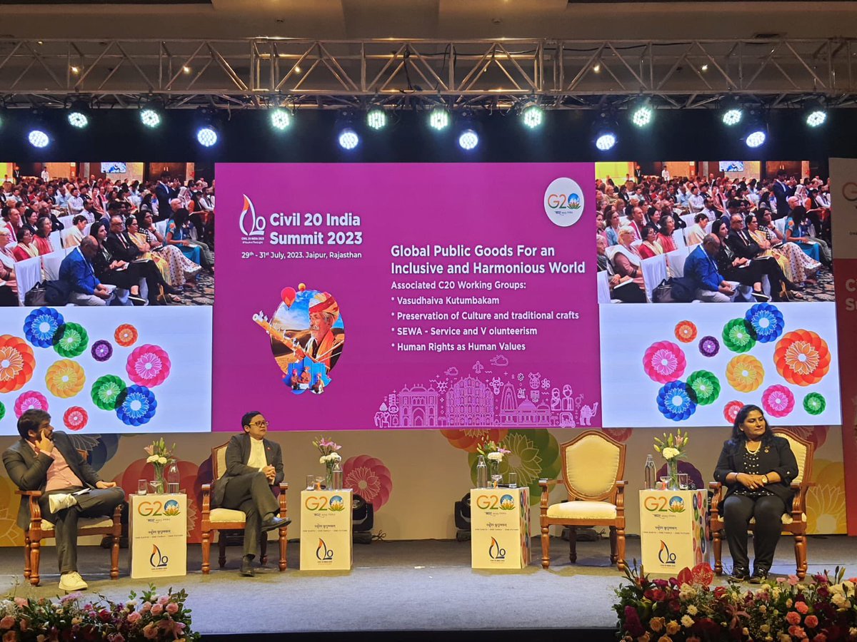 The next session at the Civil20 India 2023 Summit was held on Global Public Goods for an Inclusive and Harmonious World. @g20org @Amritanandamayi @amitabhk87 @rmponweb @AMRITAedu @vkendra #Civil20India2023 #YouAreTheLight