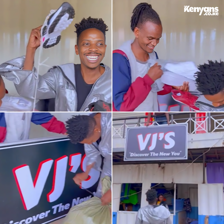 Kenyans's tweet photo. Comedian Eric Omondi opens a clothes store for Victor Juma; Juma was arrested during the protests by a police officer disguised as a journalist in Mathare https://t.co/XaEaU9FrDM