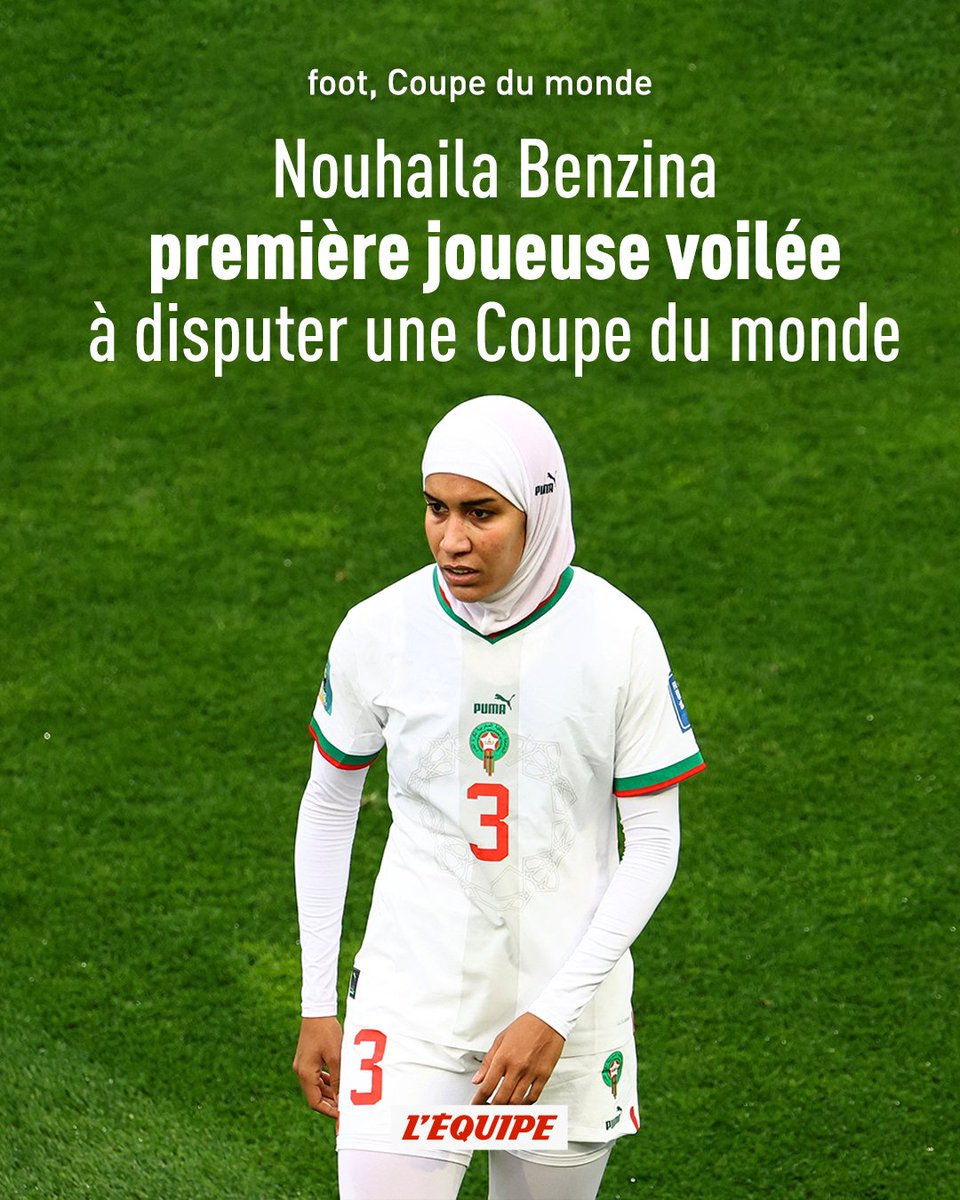 La Marocaine Nouhaila Benzina est devenue la première joueuse voilée à disputer une Coupe du monde : ow.ly/ygzB50PolSs