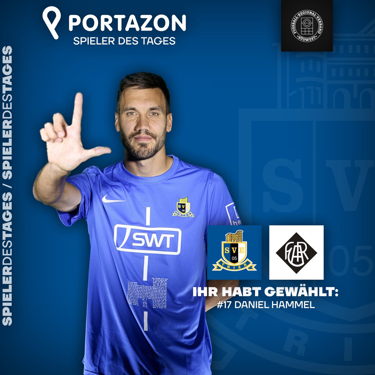 Der Spieler des Tages - präsentiert von <a href="/portazon/">Princess Ortazon</a>.de 🇪🇪

Daniel Hammel ist Euer <a href="/portazon/">Princess Ortazon</a>.de Spieler des Tages! 🥳

🔵⚫️⚪️
#eintrachttrier
#portaaufderbrust 
#blauschwarzundweiß
#mirsenndaobei