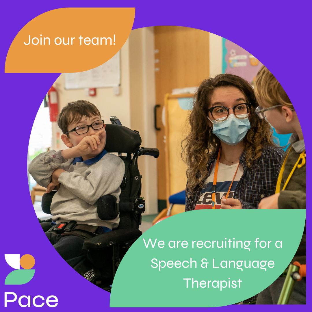 thepacecentre's tweet photo. We are looking for a Speech &amp; Language Therapist to join our team.

At Pace we transform the lives of children with a #neurodisability like #CerebralPalsy - apply: https://t.co/UYpZYm4N3d

#SaLT #SpeechAndLanguageTherapist #Therapist #Job #Vacancy #Recruitment #Charity https://t.co/r2zIZWhzxr