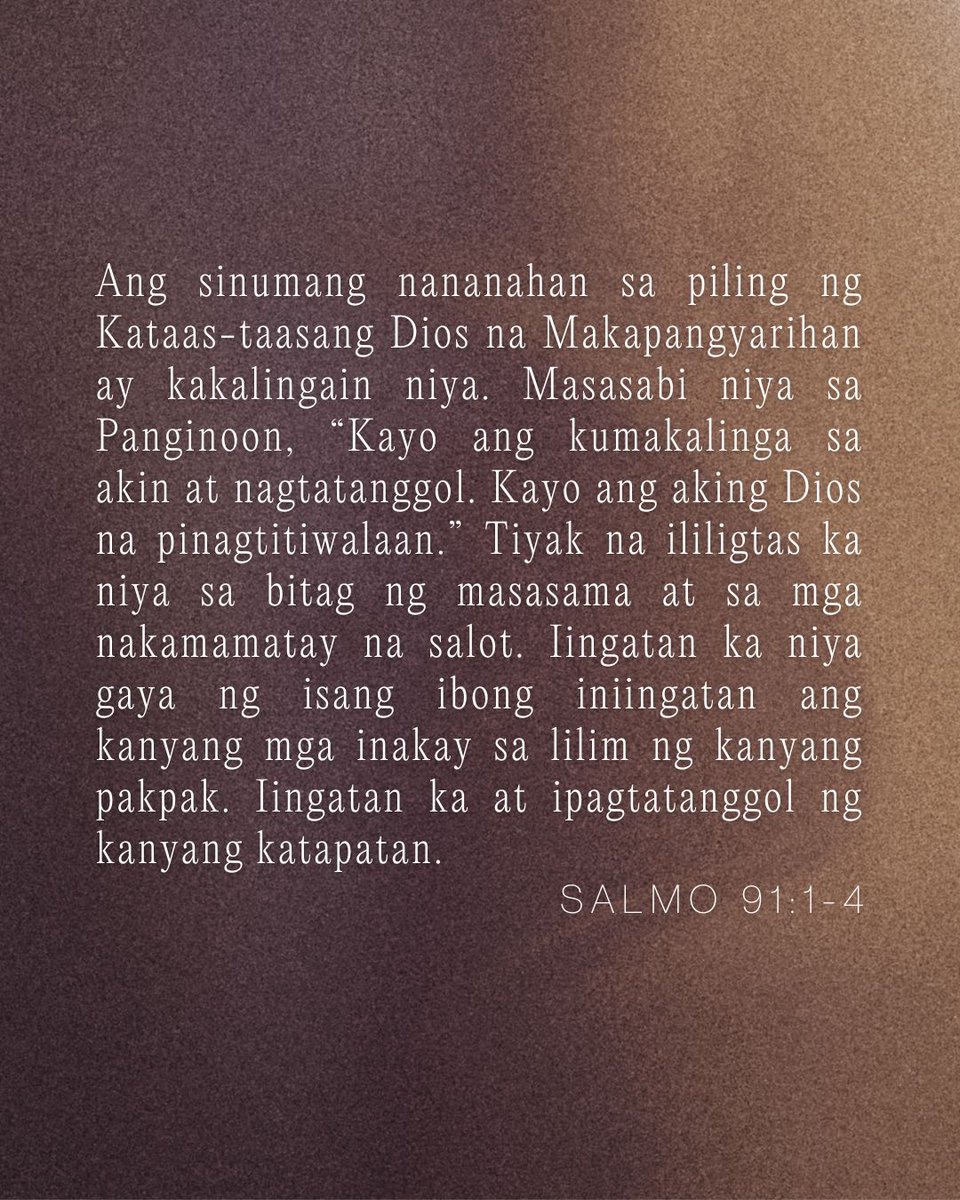 Sabay-sabay nating ipanalangin ang ating mga kapatid na nasalanta ng Bagyong Egay. Ideklara natin sa kanila ang pangako ng Diyos mula sa Salmo 91:1-4 . . .