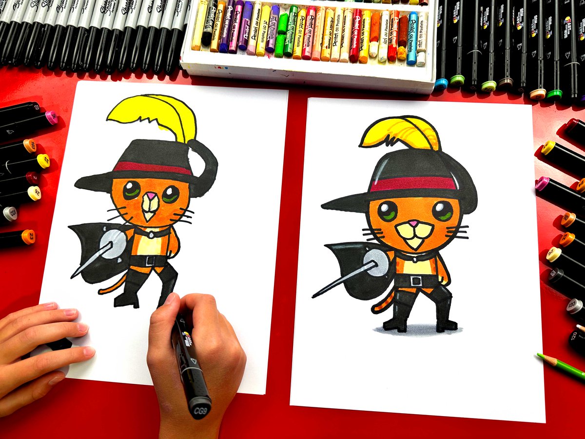 Austin and I are teaching you how to draw Puss In Boots in our latest YouTube lesson. Grab your markers, join in the fun, and show us your masterpieces! #ArtForKidsHub youtu.be/Qk4Gdg1xkMA