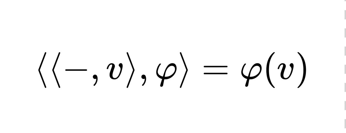 mattecapu's tweet image. It&apos;s a misconception that the Yoneda lemma is about categories (hence the whole philosophical craze surrounding it) -- in fact it works perfectly well for (fin. dim.) Hilbert spaces already : if (H, &amp;lt;-,-&amp;gt;) is such a space, φ ∈ H* and v ∈ H, then