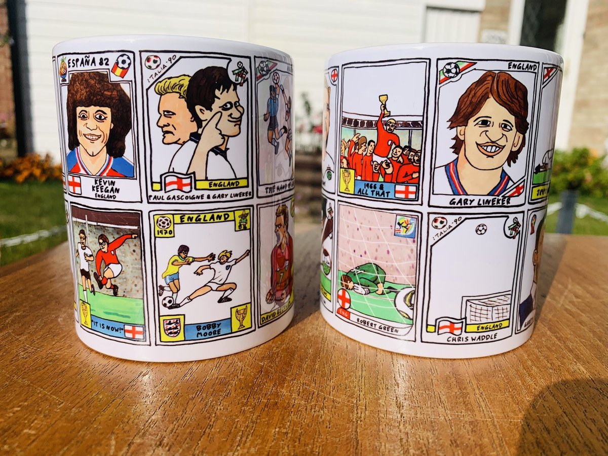 CheapPanini's tweet photo. COMPETITION🦁 

It’s the 57th anniversary of 1966 &amp; all that, so we’ve made some mugs depicting England’s WC history

🇺🇸 Losing to USA
🏆 1966
👋🏻 Hand of God
🟥 Beckham’s red
🇦🇷 Beckham’s redemption
👻 Lamps’ ghost goal
🐕 Greaves v dog
🫂 Moore &amp; Pelé

RT &amp; we’ll give a set away https://t.co/OzQlFGUC3r
