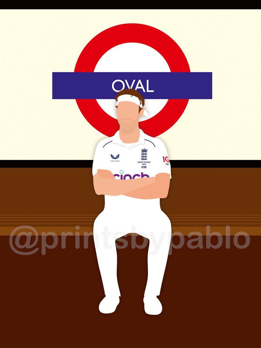 PrintsbyPablo's tweet photo. Happy retirement @StuartBroad8 🏏 #CricketTwitter #art #cricket #TheAshes2023 #TheAshes #oval #theoval #London #England https://t.co/MEdCZeh3Oy