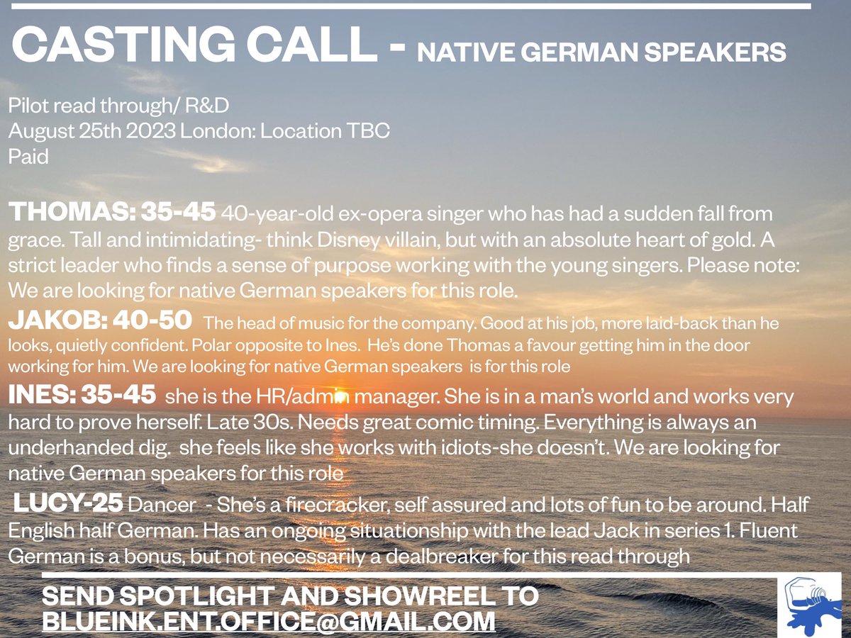 Looking for native German speaking actors in London- please tag and share, would love to work with new peeps