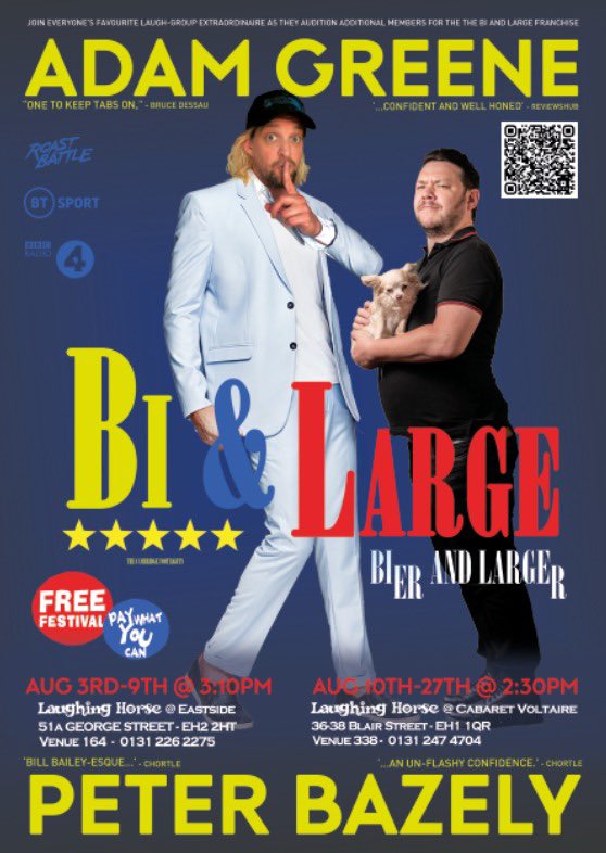 Bi and Large are coming! The UK’s most successful double act is back at @edfringe and this time we’re auditioning more members to do the gigs we’re too busy to do! Join us for Bier and Larger! Tickets here: tickets.edfringe.com/whats-on/adam-…
