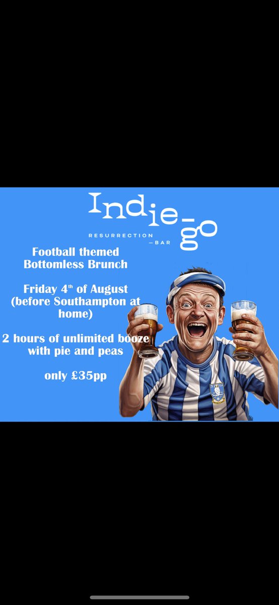 IGResurrection's tweet image. #SWFC fans

Kick off the new season in style with a pre-match BOTTOMLESS BRUNCH. 

Enjoy 2 hours of unlimited booze (including lager, cider, cocktails and Prosecco), gourmet pie and peas and none stop football anthems for only £35pp 🤩 

3pm-6pm

Message us to book!