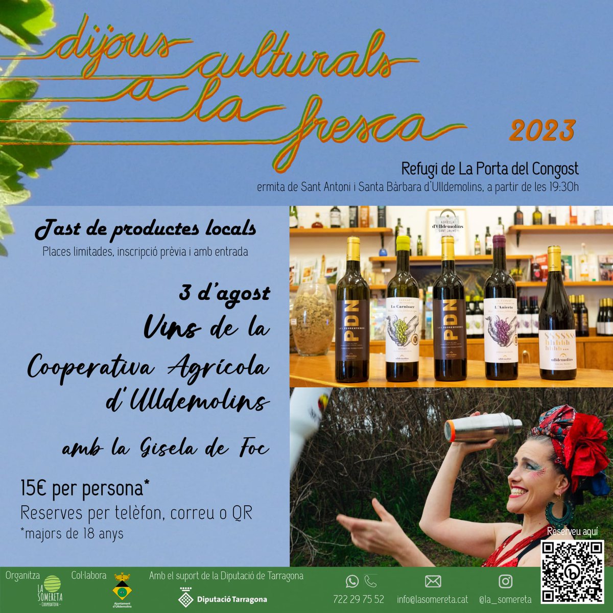 👉El proper dijous dia 3 d'agost serem a l'ermita de Sant Antoni d'#Ulldemolins al tast organitzat per La Somereta on podreu descobrir els nostres #vinsdelSilenci i gaudir de l'actuació de la Gisela de Foc. Si encara no t'has apuntat no tardis, les places són limitades!🍷