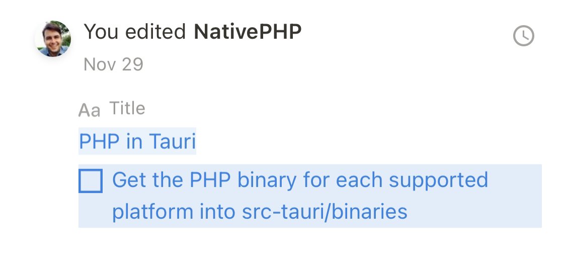simonhamp's tweet image. My first Notion entry about what would eventually become NativePHP
You could say it was my November 5th, 1955
(*November 29th, 2022)