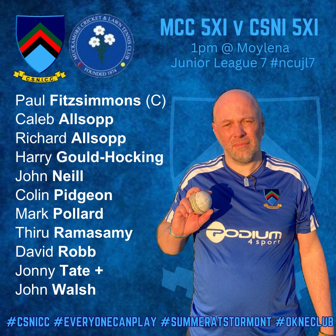 csnicc's tweet photo. Todayโs 2/4/5XI teams! 3XI to follow later!
Good luck to all teams, especially the 4XI who take on Lisburn in the MLC 1/4 final!
@NCU_News
#CSNICC #EveryoneCanPlay #SummerAtStormont #OneClub https://t.co/2iG5nVaRru